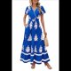 thumbnail image 3 of Vestido de Corta con Cuello en V, Estampado Floral, Bolsillos y Mangas Acampanadas, Azul XXL, 3 of 7