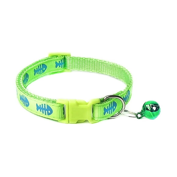 Fish Bone & Reflective Cat Collar with Bell Basic Dog Cat Collar Buckle Adjustable Polyester Cat Dog Collar or Adjustable 19-32cm