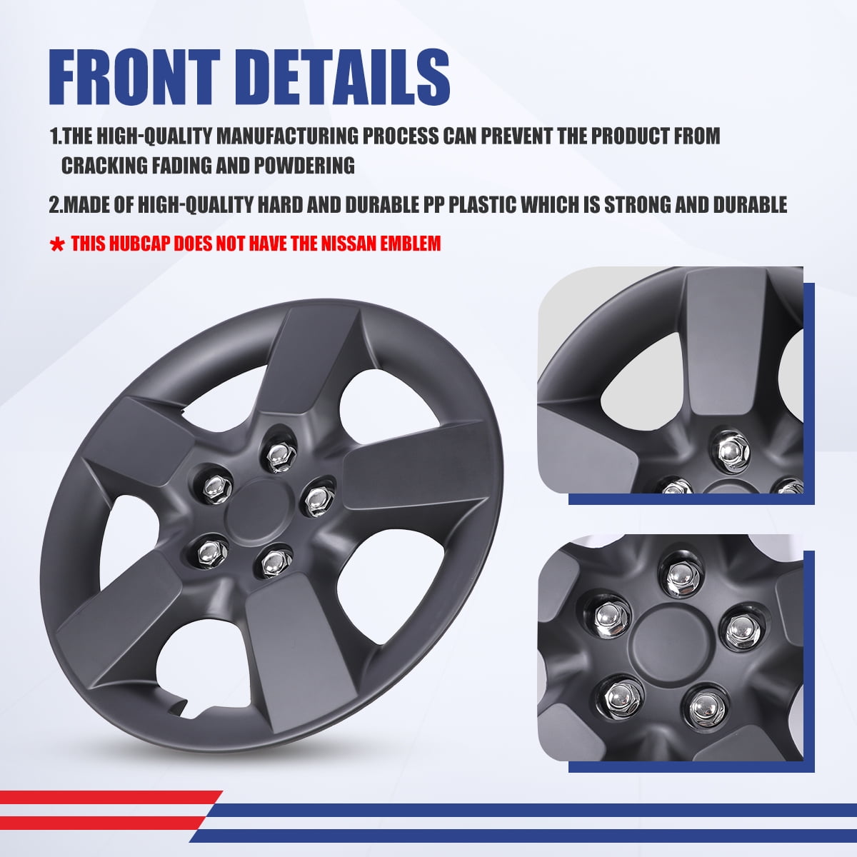 Hubcaps with Decoration nuts 16 inch for Nissan Rogue/Rogue Select 2008-2015 Wheel Rim Covers(Set of 4,Black Matte)