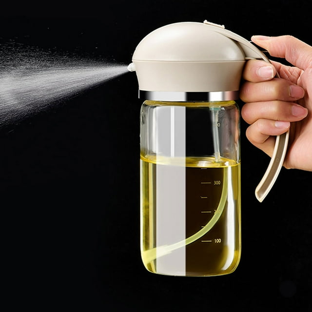 Pulvérisateur d'Huile de Cuisson, avec Pulvérisateur Gradué, Bouteille de Pulvérisation d'Huile 2-en-1, Pulvérisateur d'Huile, Bouteille de Pulvérisation d'Huile, Friteuse à Atmosphère, (Blanc)