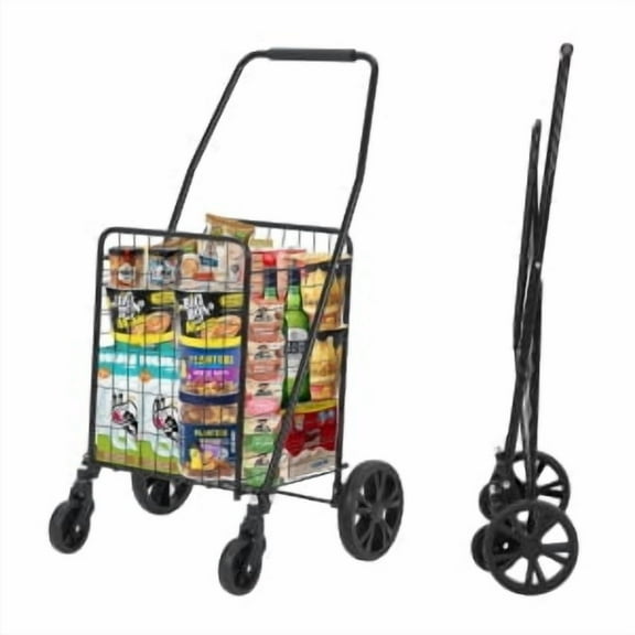Folding Shopping Cart 110LBS Capacity Alloy Steel Utility Cart with 360° Swivel Wheels/Stair Climbing Wheels, 22 Gallon Large Basket, Weighs Only 10 Pounds, Collapsible Cart for Shopping, Laundry, Gro