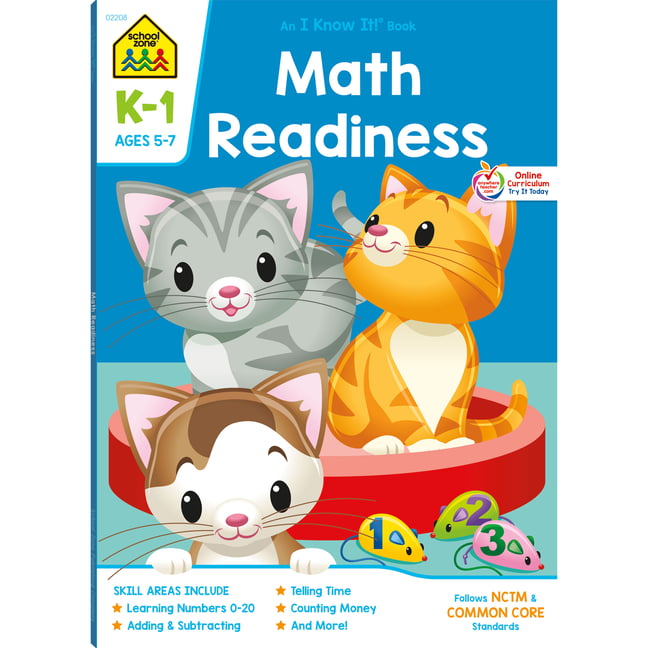 SCHOOL ZONE MATH READINESS GRADES K-1 AGES 5-7 WORKBOOK Education Kids Children 