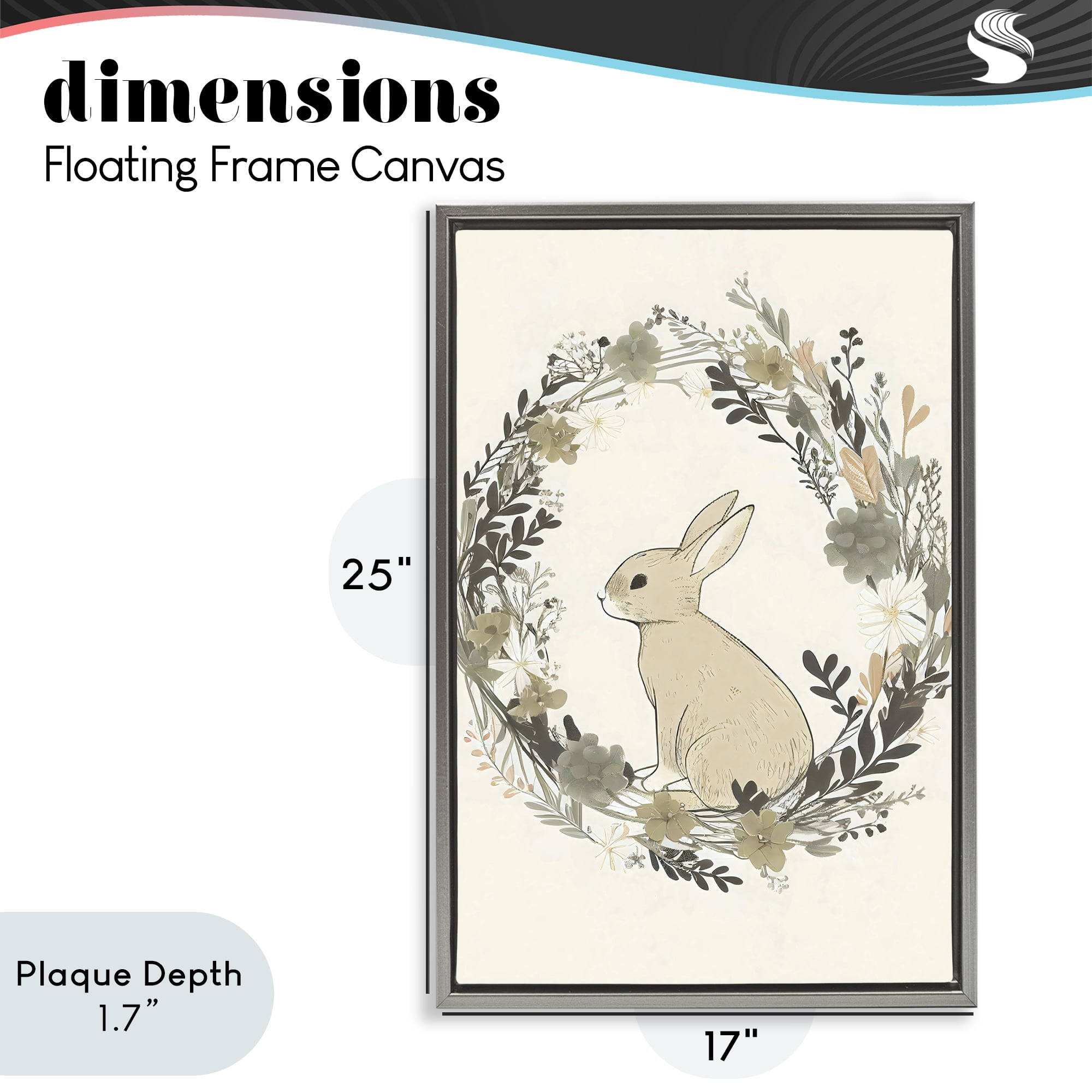 Stupell Industries Pastoral Bunny Wreath Gray Framed Floater Canvas Wall Art, design by Creative Studio