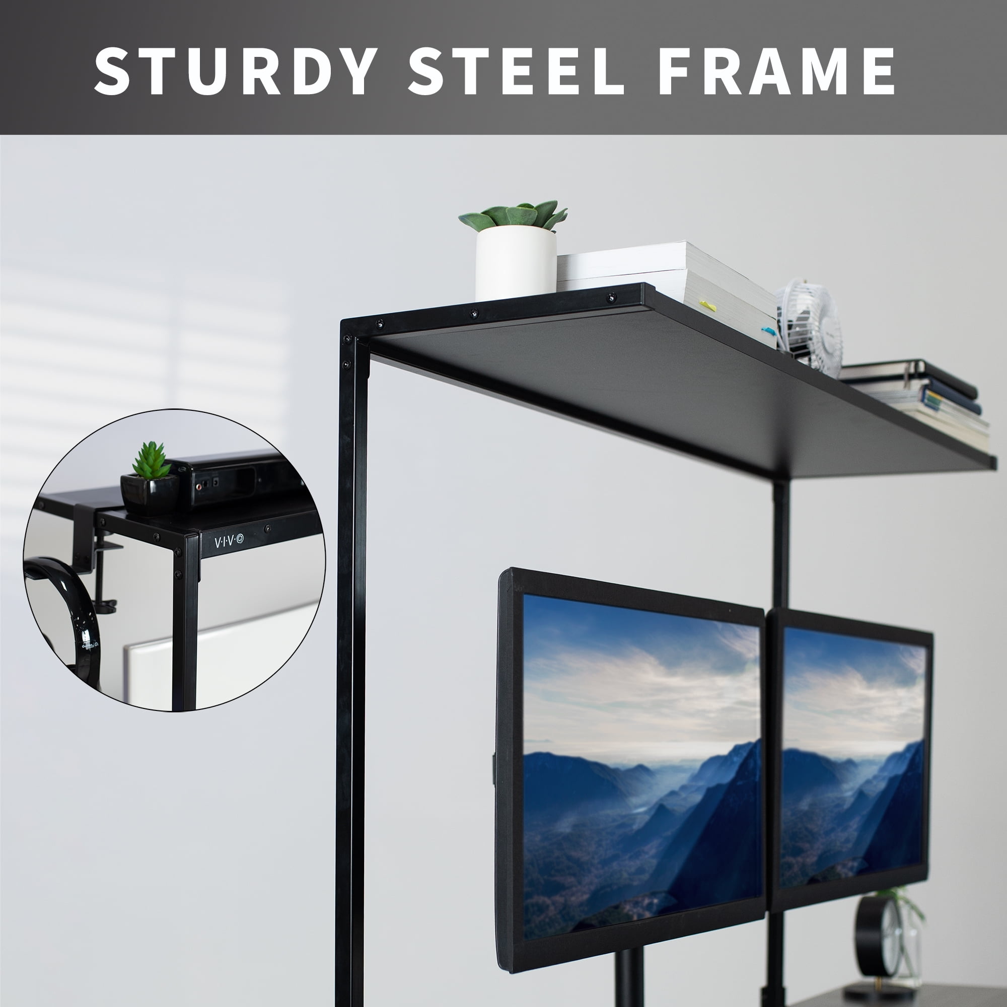 VIVO Black Clamp-on Overhead 42" Desk Shelf, Raised Accessory Platform Organizer