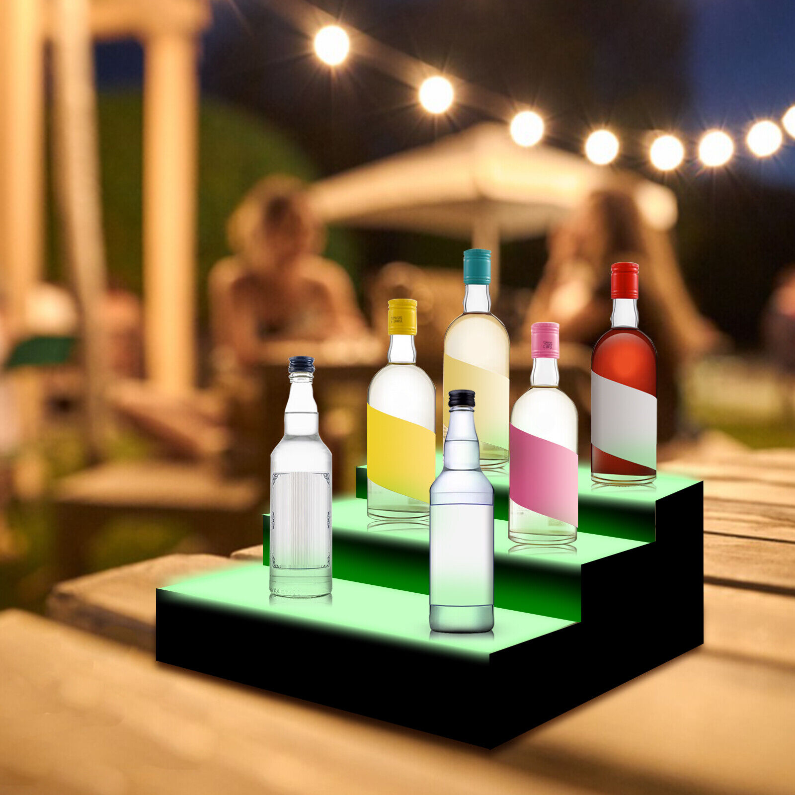 3 Step Tier LED Lighted Shelves Illuminated Liquor Bottle Display ...