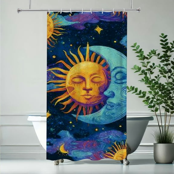 RKSupls Christmas Shower Curtain, Celestial Sun Moon Shower Curtain with Hooks for Christmas Home Bathroom Decor Washable Curtains, 36x72 in