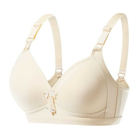 Push up Wireless Bras for Women Padded Bra Feature V-Neck Balconette Bra Style W-1554 Hook and Eye Closure Everyday Bra Beige XL