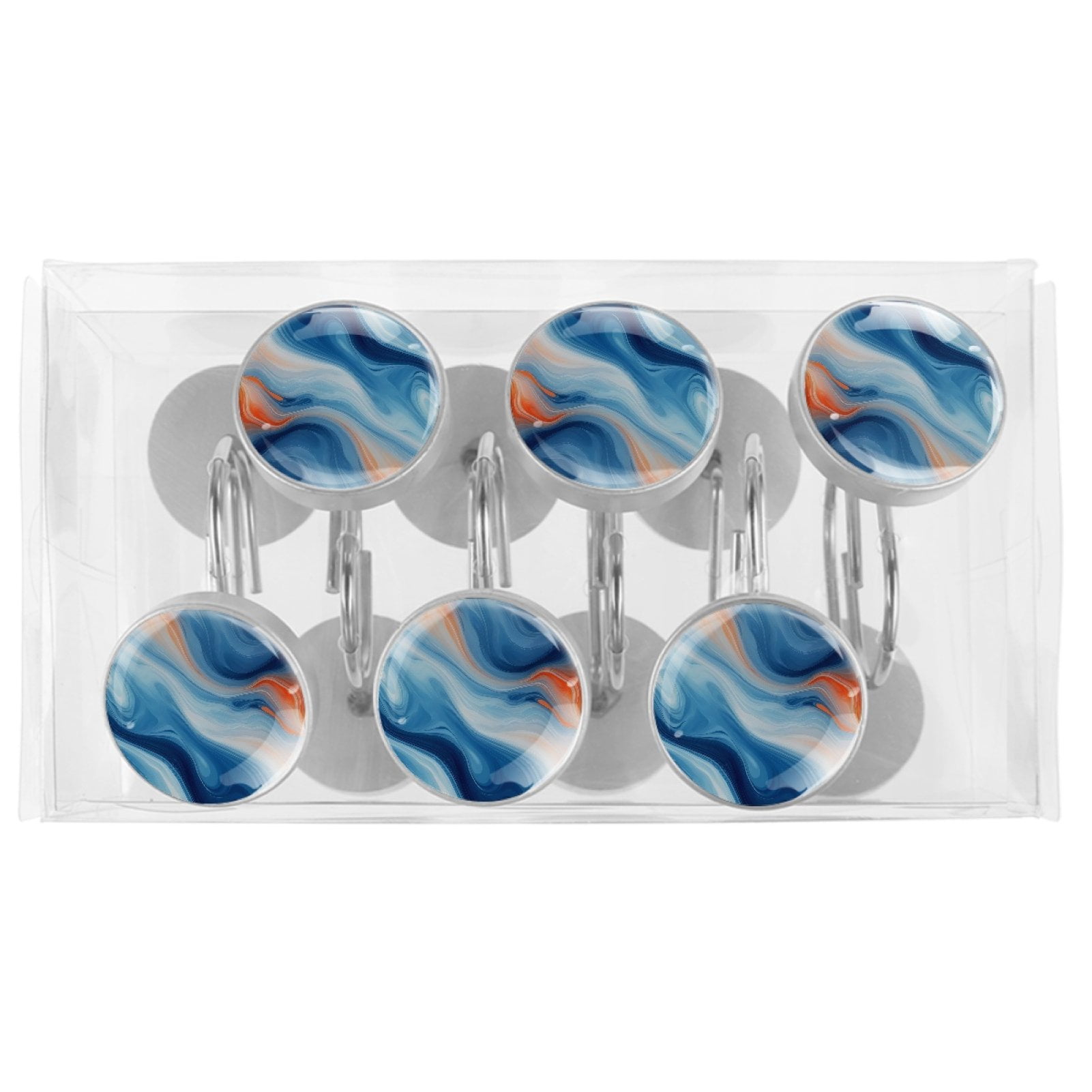 Blue Marble 12 Pack Shower Curtain Hooks, Decorative Shower Rings for Shower Curtain Rods, Stainless Steel, Rust Resistant, Round Curtain Hooks for Bathroom