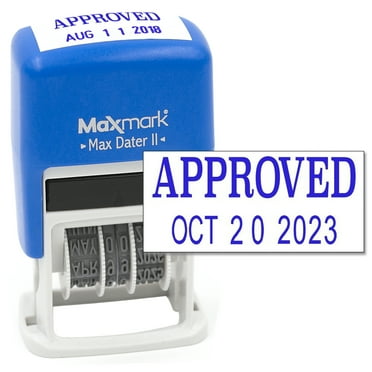 MaxMark Self-Inking Rubber Date Office Stamp with APPROVED Phrase & Date - BLUE INK (Max Dater II)