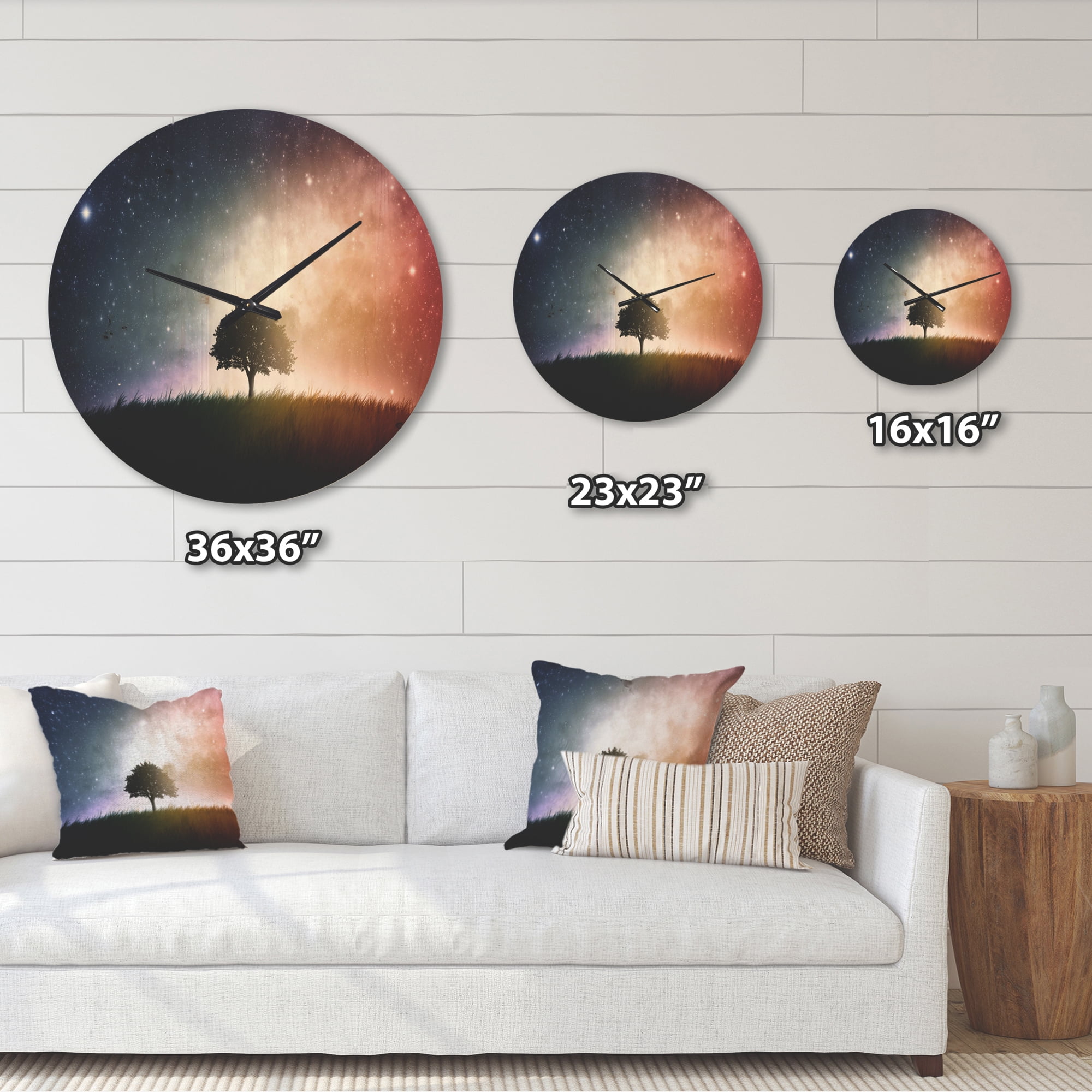 Designart 'Single Tree Space Sky' Farmhouse Wood Wall Clock