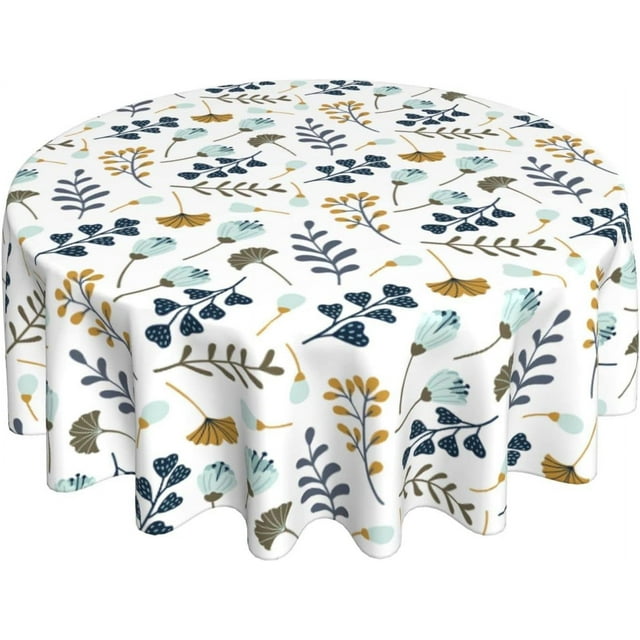 Nappe Ronde Bleu Gris Blanc à Feuilles Florales 60 Pouces Printemps Été Feuilles Vêtements de Table Rustique Réutilisable Nappe Circulaire pour Pique-Nique Fête Salle à Manger Maison Intérieur Extérieur Déco