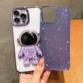thumbnail image 4 of Compatible for iPhone 13 Pro Max 6.7 Inch Bling Plating Astronaut Hidden Stand Case, Cute 6D Stand Glitter Phone Case for Women Girls Soft TPU Shockproof Back Cover - Purple, 4 of 12