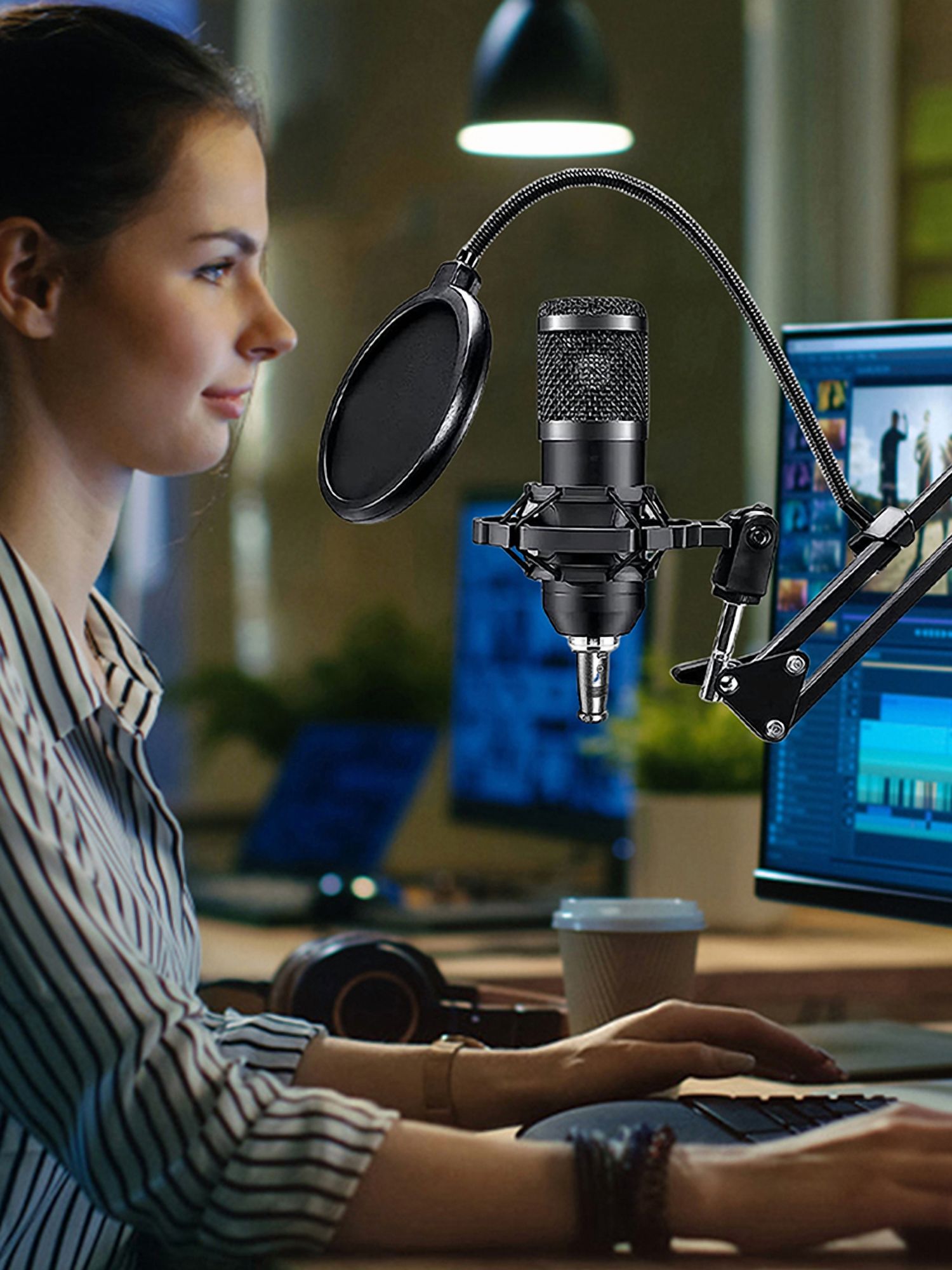 golytefs All-in-one Recording Studio Package Audio Mixer Hanging Condenser Microphone Kit