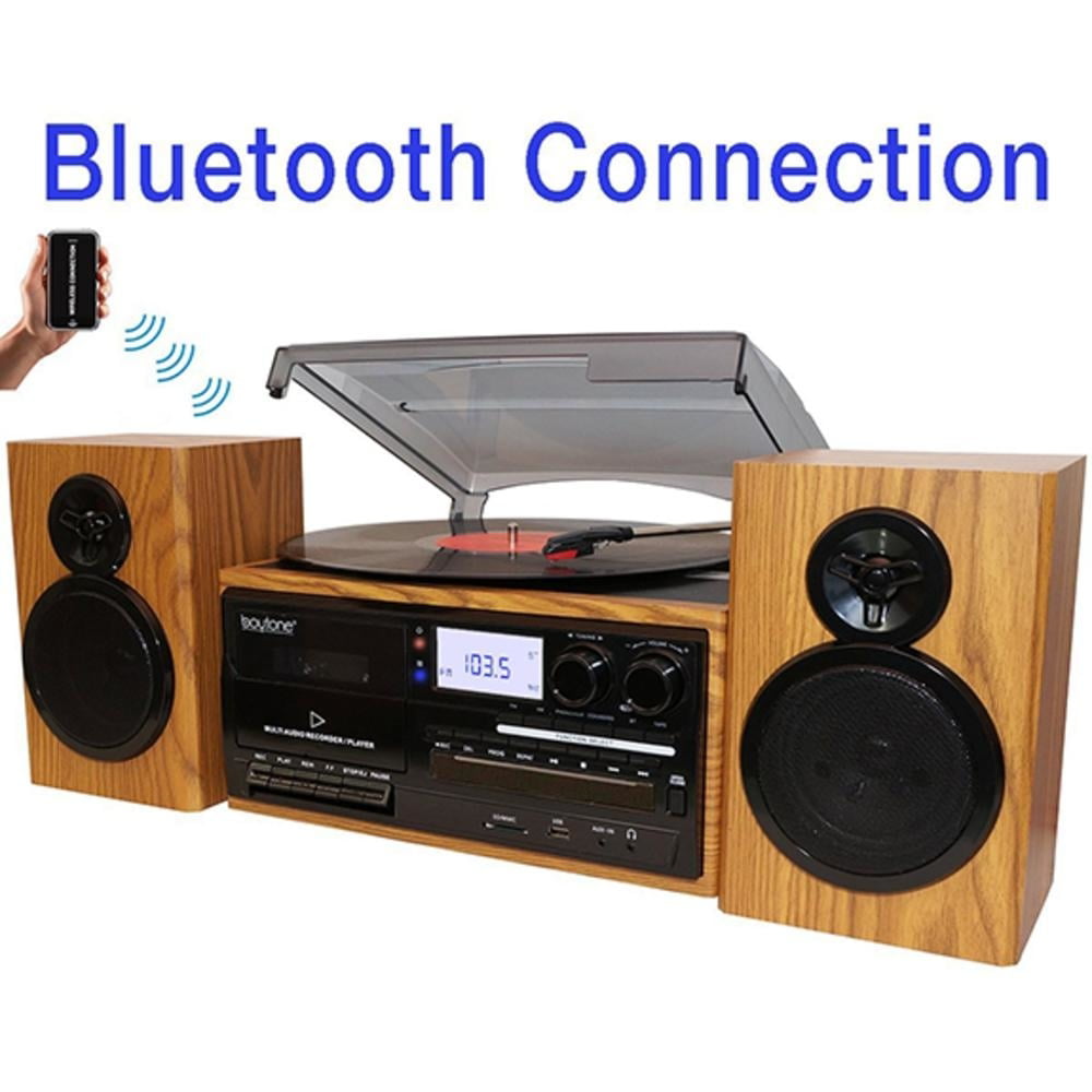 Boytone Bluetooth Record Player Turntable AM/FM Radio/Cassette/CD/MP3/SD/USB/AUX 