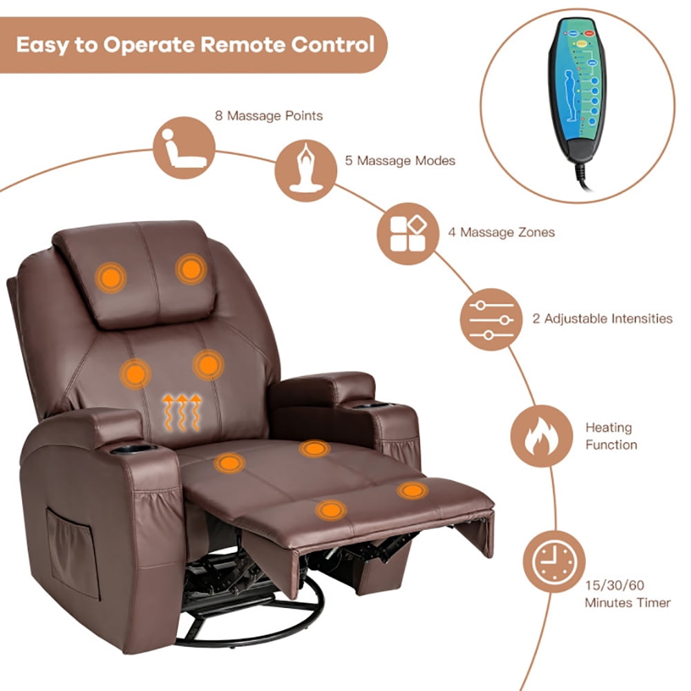 Finihen 360 Degree Swivel Chair, 360-Degree Swivel Massage Recliner Chair with Remote Control, for Living Room, Bedroom, Brown Finihen 360 Degree Swivel Chair, 360-Degree Swivel Massage Recliner Chair with Remote Control, for Living Room, Bedroom, Brown