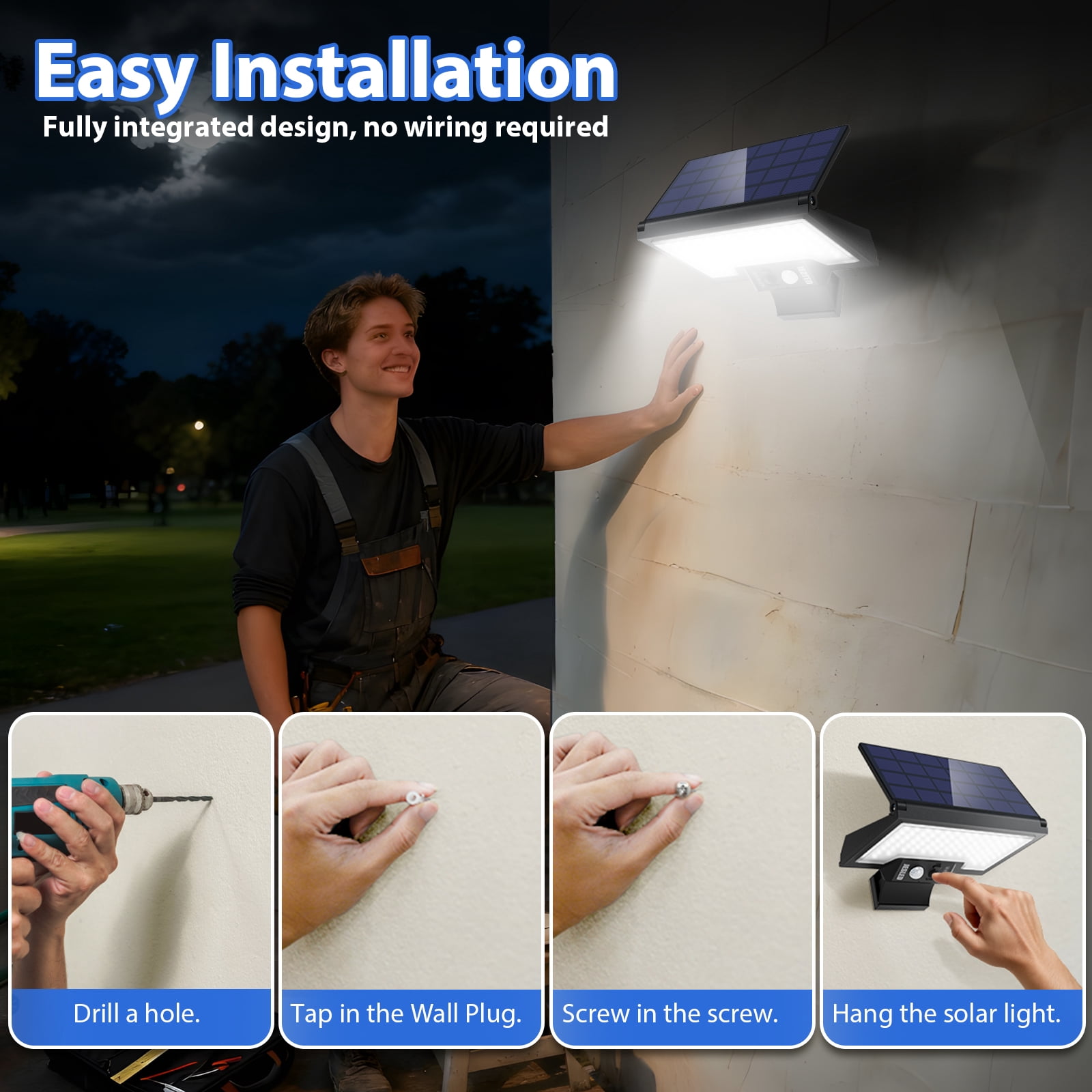 JESLED 108LEDs Solar Lights Outdoor Motion Sensor, 4 Modes Solar Lights Outdoor, Type-C Charging Solar Powered Durable Wall Lights for Patio Yard Pathway Garage, 2 Pack