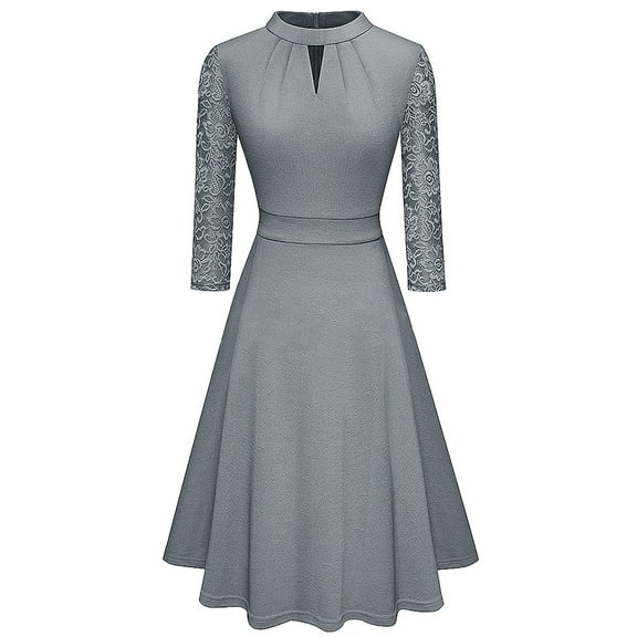 ZMHEGW Womens Dresses Hollowed Out Stand Up Collar Commuting Large Swing A Line Skirt Sunday Plus Size Dress For Women