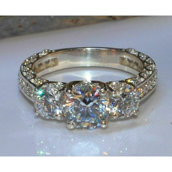 3Ct Round Cut Lab Created Diamond Anniversary Engagement Ring 14K White Gold Plated Silver