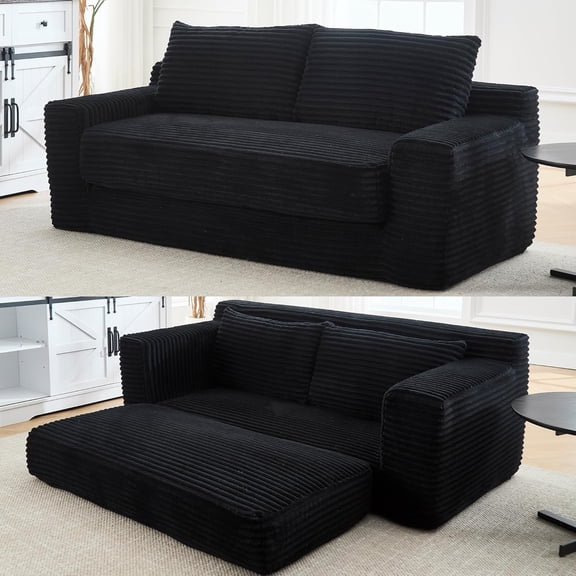 Howcool Cloud Couch 71" Boneless Compression Sofa Bed, Folding Floor Loveseat Sleeper, Corduroy Deep Seat Foam Couch, Convertible Lounge Sofa for Small Space Apartment, Black
