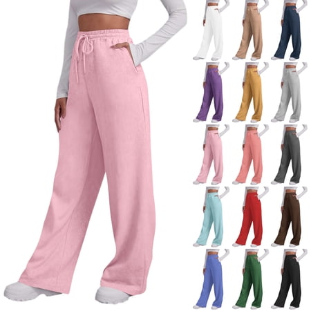 Women's High-Waisted Sweatpants with Pockets Solid Color Casual Loose Sports Pants And Sweatpants With Pocket Casual Joggers for Travel