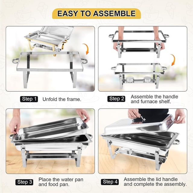 GloryStar Stainless Steel Chafing Dishes for Buffet 8 Qt with Lid - Temperature Control, Safe Design, Complete Set, Easy Setup & Cleanup for Catering, Parties, and Events