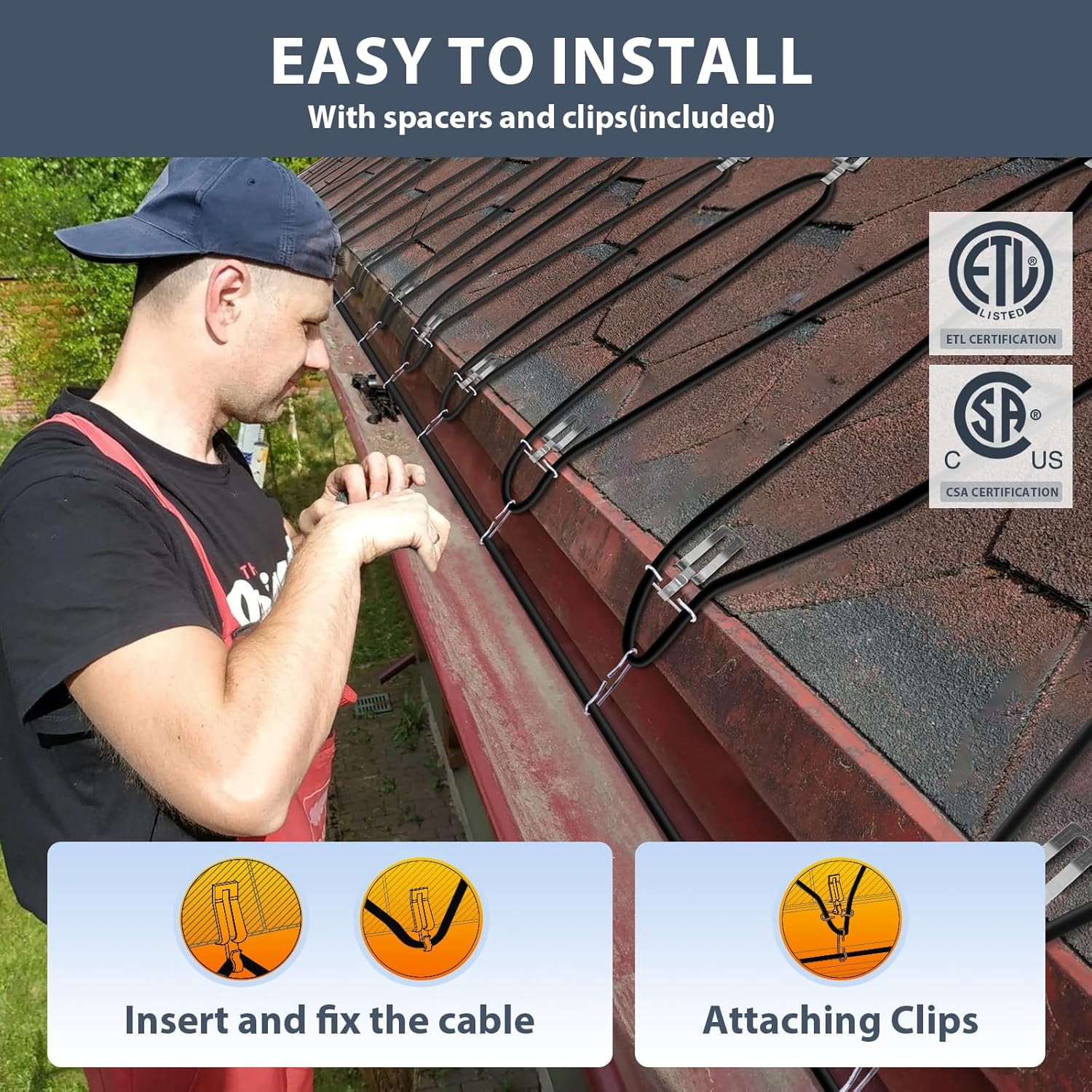 100FT Roof Heat Cable - 5W/ft Snow Melting De-icing Tape For Gutters & Roof Ice Dam Prevention
