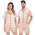 thumbnail image 1 of Conjunto de pijama SWOMOG de satén con botones de seda para pareja, manga corta, 1 of 6