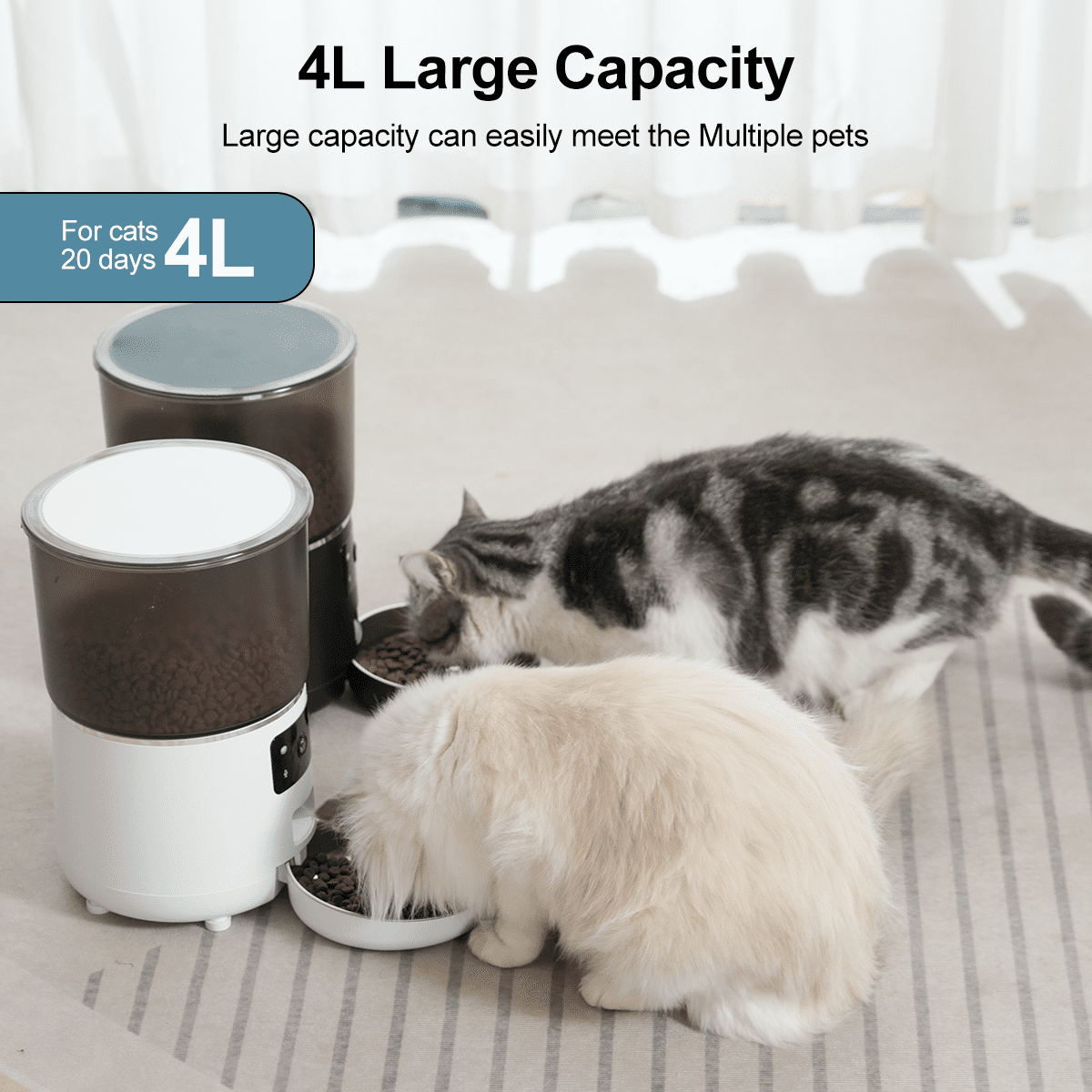 NPET TUYA APP Remote Control Automatic Cat Feeders with Camera, 135oz/4L Clog-Free Automatic Dog Feeder with Stainless Steel Bowl, Anti-bite Cable for Cats, Small & Medium Dogs(White)