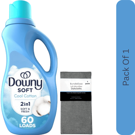 Downy Liquid Laundry Fabric Softener and Conditioner, Cool Cotton Scent, 44 fl oz, 60 Loads with Microfiber Solid Color Towel by BundleEase