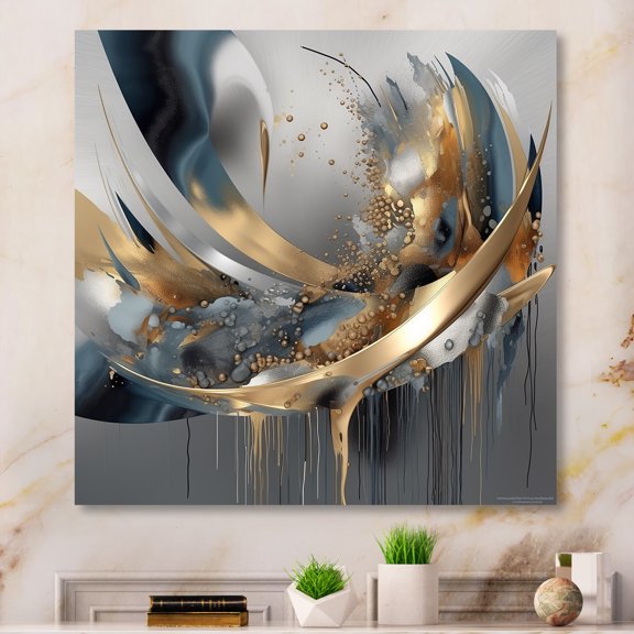 Designart "Infinity Lines and Abstract Shapes I" Abstract Wall Art - Modern Grey Abstract Shapes Bedroom Canvas Wall Art