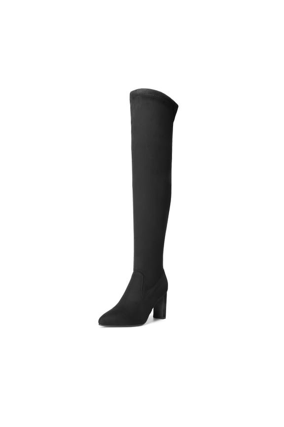 Women's Over The Knee Stretch Boots Chunky High Heels Pointed Toe Fall Long Style