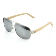 Premium Vintage Wood Wooden Classic Mirrored Fashion Aviator Bamboo Pilot Style Sunglasses Black Frame with Gray Lens