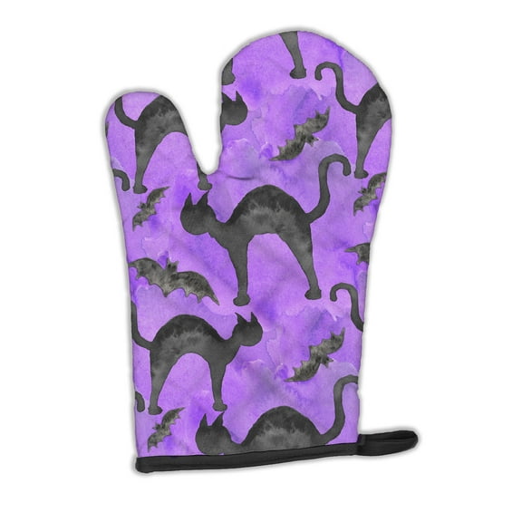 Caroline's Treasures Watecolor Halloween Black Cats on Purple Oven Mitt