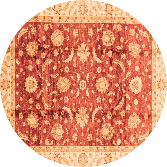 Ahgly Company Indoor Round Oriental Orange Traditional Area Rugs, 7' Round