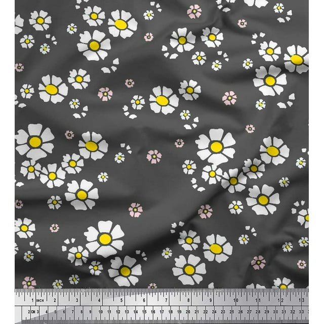 Soimoi Grey Cotton Poplin Fabric Artistic Floral Print Fabric by Yard 42 Inch Wide