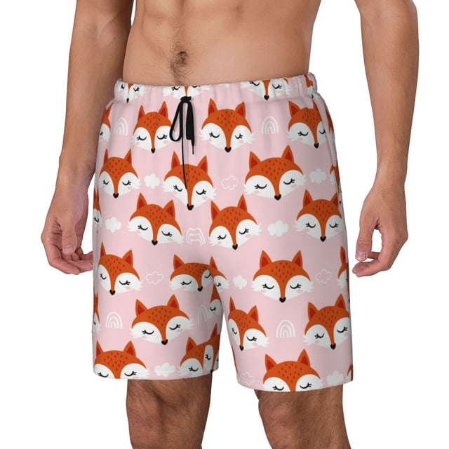 Balery cute fox pink Bañador para hombre, shorts de playa de secado rápido con entrepierna y forro de compresión-Small