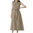 thumbnail image 2 of Breaise Women's Casual Summer Sleeveless Dresses Solid Cotton Linen Midi Dresses Drawstring Waisted Crew Neck Dresses Loose Fit Casual Long Sundresses Beige S, 2 of 9