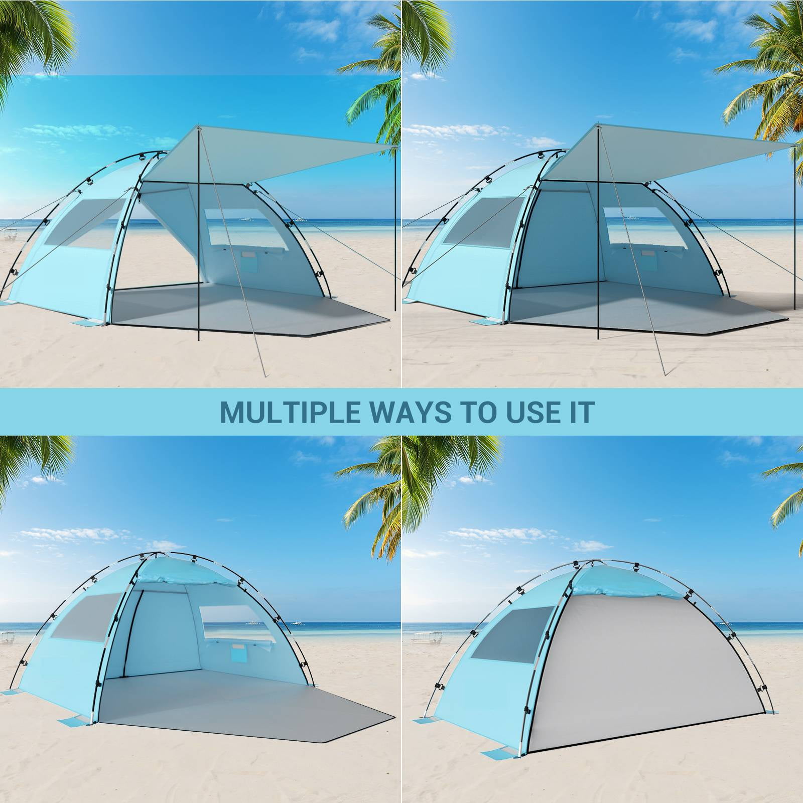 Aship Beach Tent for 4-5 Person, UPF 50+ Sun Shelter with 360° Ventilation & Large Canopy, Easy Setup Waterproof & Portable for Family Camping Hiking Beach Outdoor Adventures