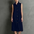 thumbnail image 6 of ClodeEU Women's Collared Sleeveless Button Down Linen Midi Dress,Casual Sundress with Pockets Navy,Women's Plus S, 6 of 6