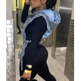 thumbnail image 4 of HLSOHJP Women's Denim Puffer Vest Top Sleeveless Hooded Camo Print Side Lace Up Hollow Out Quilted Waistcoat Jacket, 4 of 7