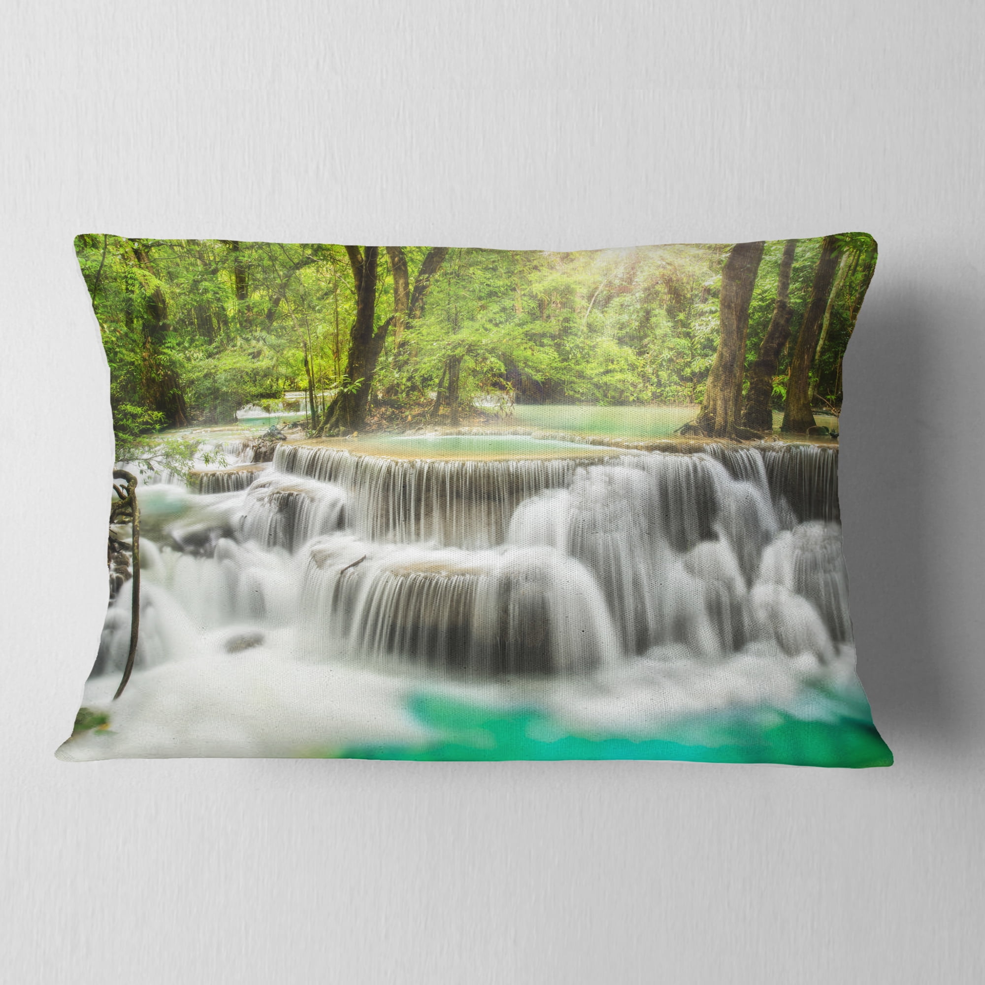 Designart Kanchanaburi Erawan Waterfall - Photography Throw Pillow - 12x20