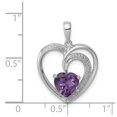 thumbnail image 2 of 925 Sterling Silver Solid Polished Rhodium Plated Diamond and Amethyst Love Heart Pendant Necklace 18x18mm Wide Pendant, 2 of 2