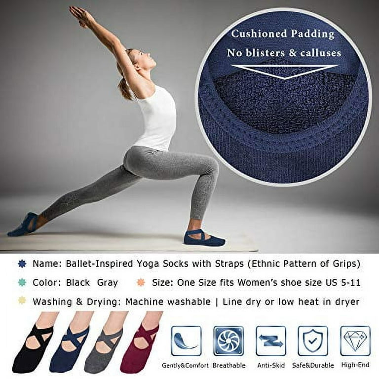 Ozaiic Non Slip Socks for Yoga Pilates Barre Fitness Hospital Socks for  Women (4 Pairs - Black/Navy/D.gray/ Burgundy)