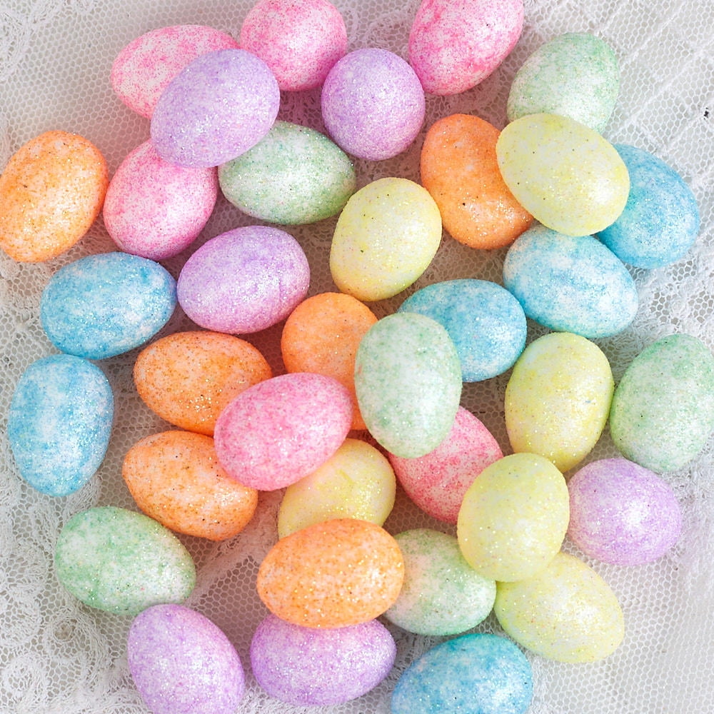 Artificial Assorted Mini Colorful Pastel Glitter Easter Eggs - Package of 216