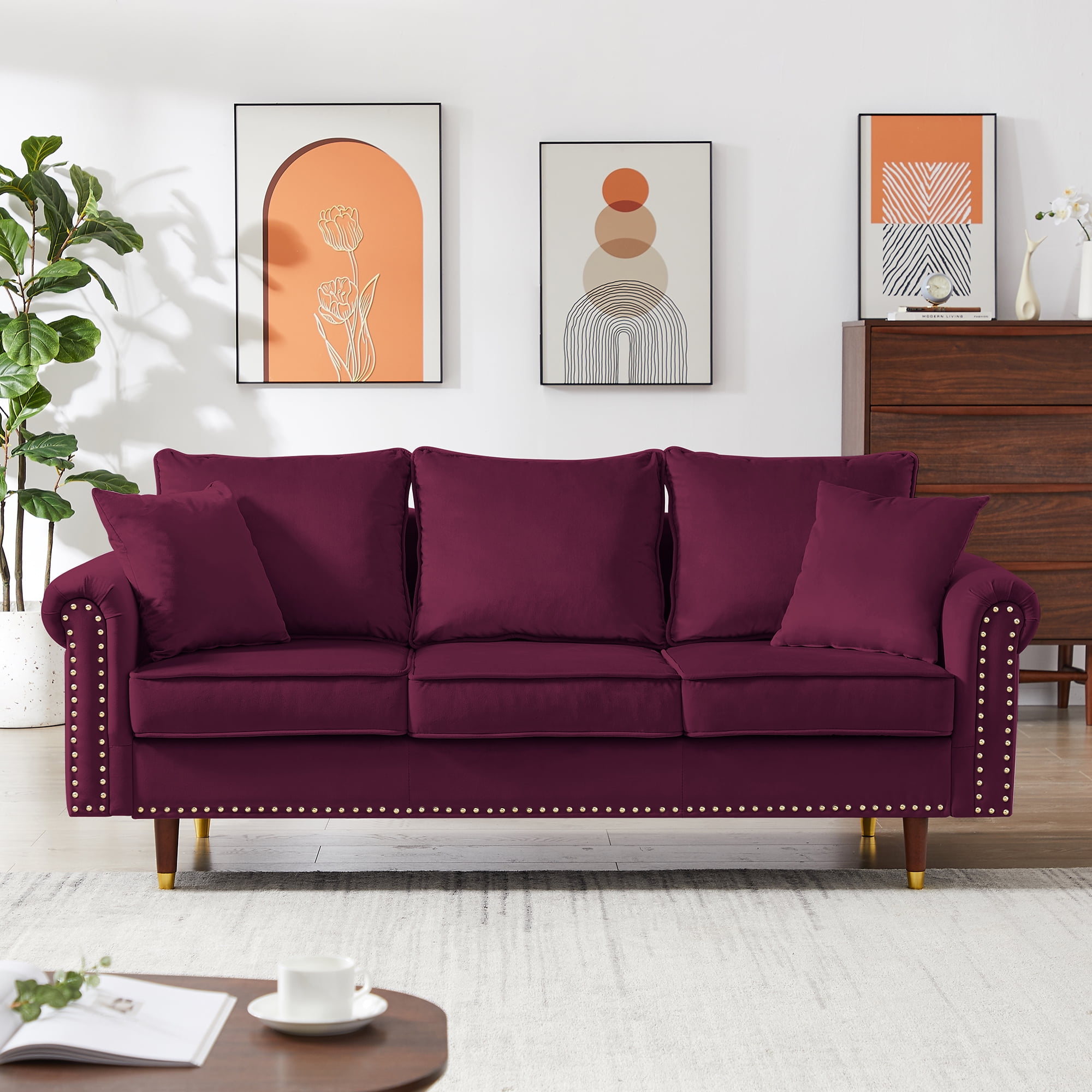 Kadyn Modern 3-seater Couches and Sofas for Small Space, Modern Living Room Sofa, Futon Sofa Bed for Apartment, Red