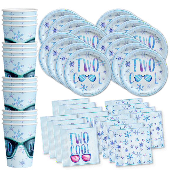 Two Cool Winter 2nd Birthday Party Supplies Set Plates Napkins Cups Tableware Kit for 16