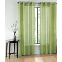 Gorgeous Home LINEN Sage Green/Silver Chevron Solid Grommet Sheer Curtain, 55” x 84” (2 Panels)
