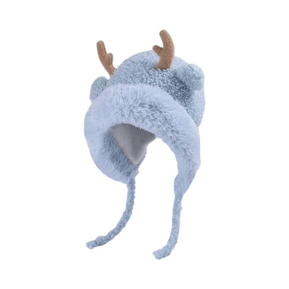 AJGRHE Winter Cute Fashion Knitted Ear Reindeer Cozy Lined Hat Blue One Size
