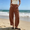thumbnail image 6 of Barrel Pants For Women Elastic Waist Loose Fit Trouser Summer Casual Beach Vacation Lounge Pants With Pockets, 6 of 7