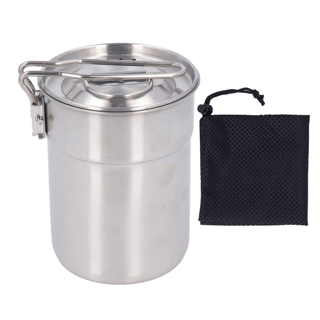 Taza de camping de acero inoxidable de 1 l con asa y tapa plegables de gran capacidad para aventuras al aire libre
